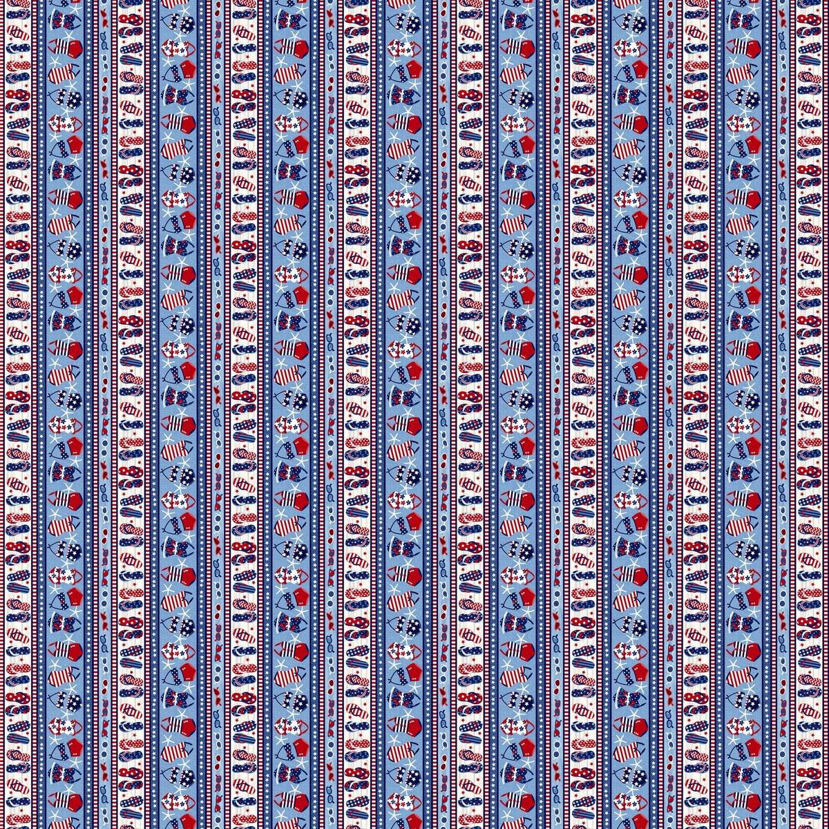 Star-Spangled Beach Stripe Flip flops Bathing Suits Chambray Light Blue Sharon Lee Studio E Cotton Fabric