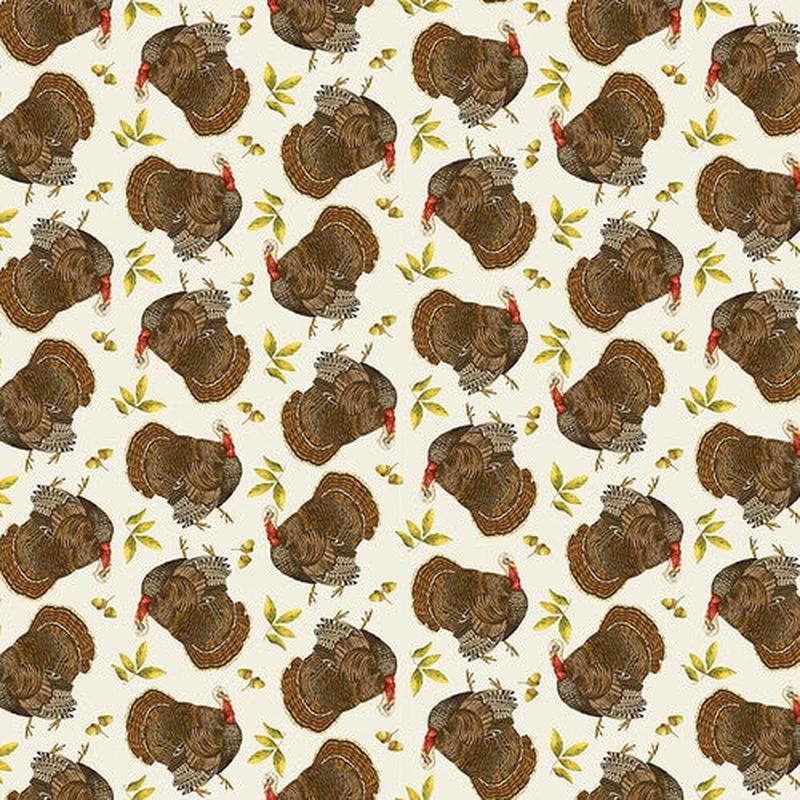 Turkey Talk Tossed Turkey Cream Multi Jane Alison Henry Glass Cotton Fabric 1