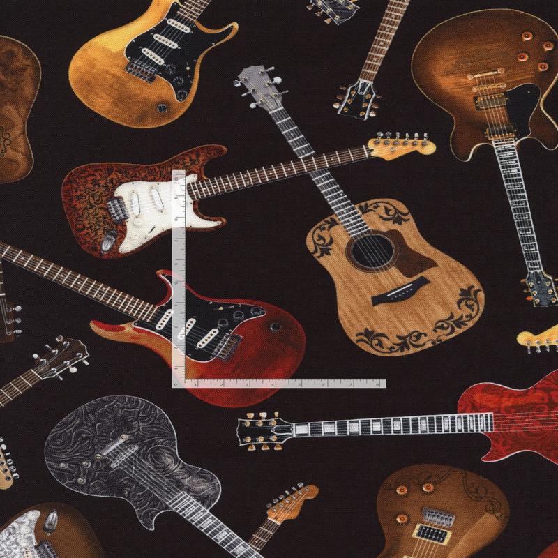 Western Tossed Guitars Black Timeless Treasures Cotton Fabric TT-WEST-CD1611-BLACK