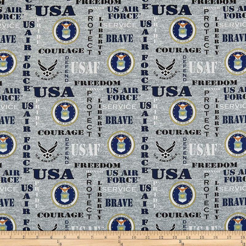 Air Force Military Armed Forces Liberty Freedom Brave Seal Heather Allover Cotton Fabric  1181-AF 1/2