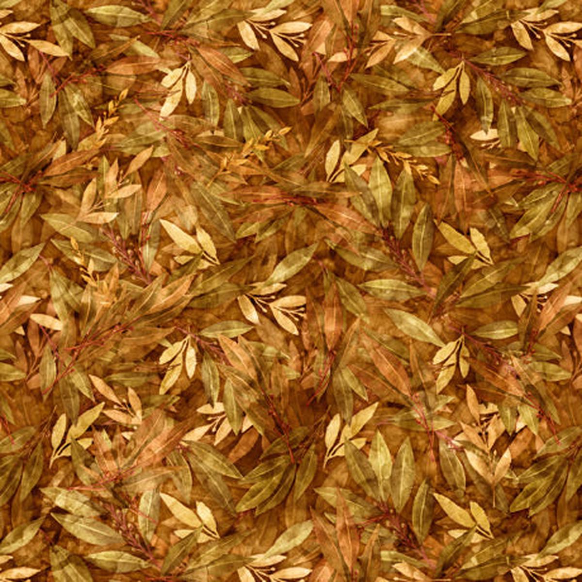 Blossom Leaves and Berries Golden Brown Dan Morris Quilting Treasures Cotton Fabric 1/2