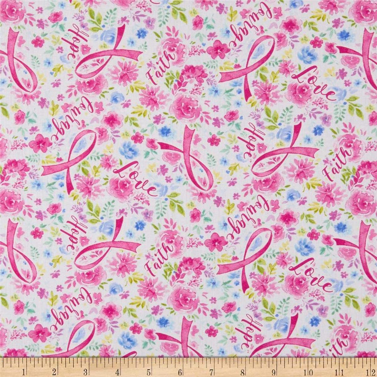 Breast Cancer Ribbon Pink Evie Timeless Treasures Cotton Fabric TT-C7197 Pink 1/2