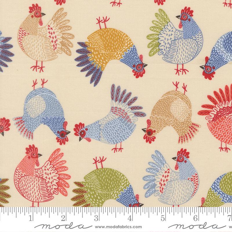 The Henhouse Tossed Chickens Cloud Multi Gingiber Moda Cotton Fabric MD-48433-11