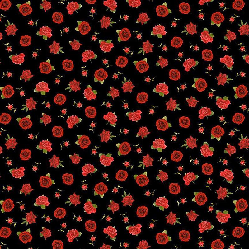 Vintage Rose Small Roses Black Timeless Treasures Cotton Fabric