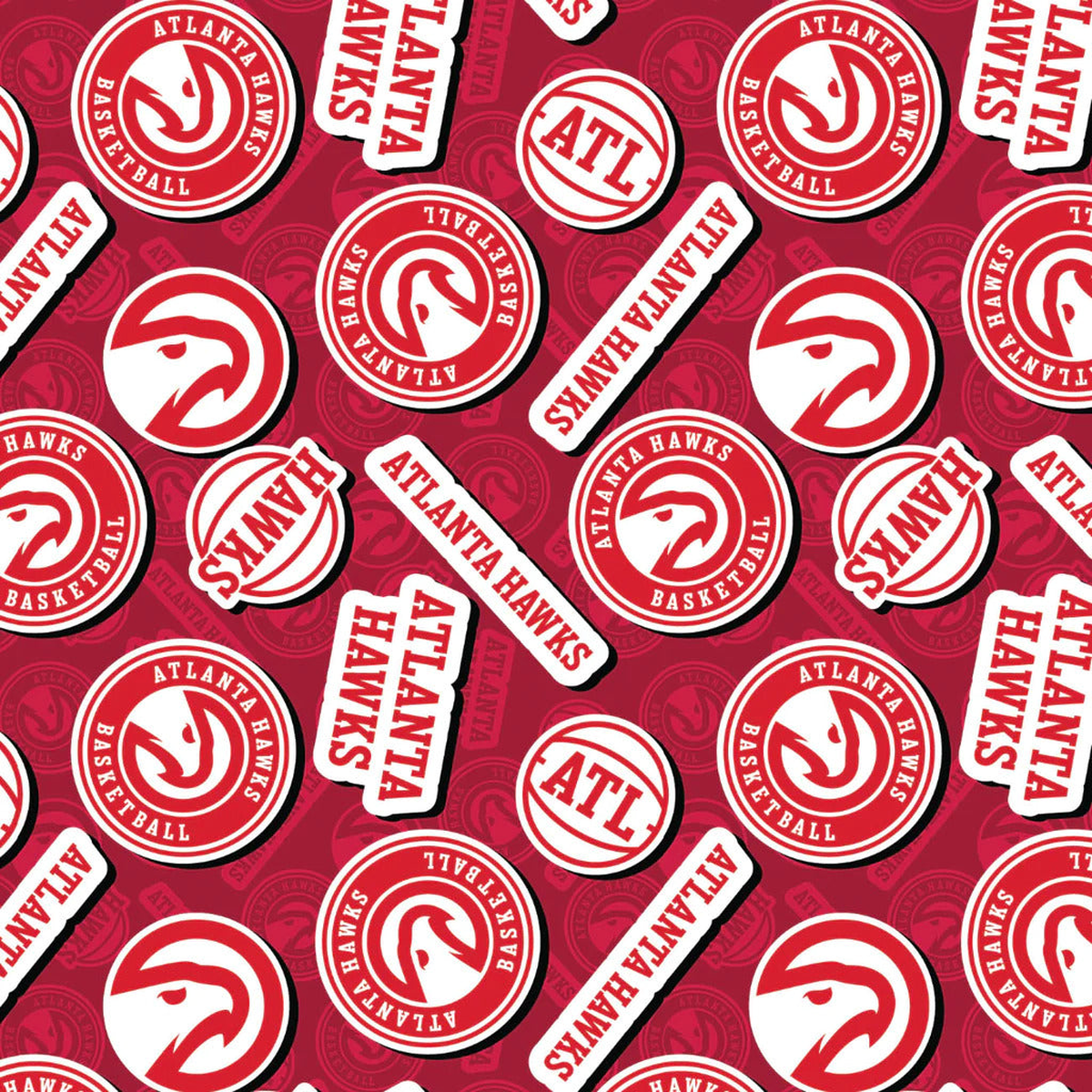Atlanta Hawks NBA Basketball 2023 Sticker Toss Multi Red Camelot Cotton Fabric