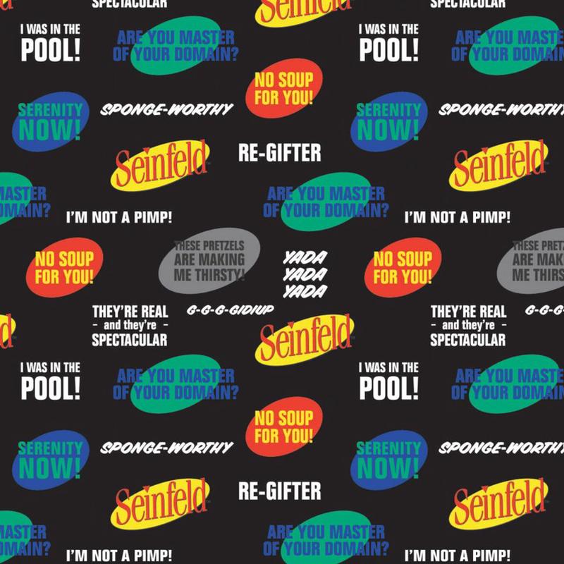 The Seinfeld Catchphrases Black Camelot Cotton Fabric 1/2