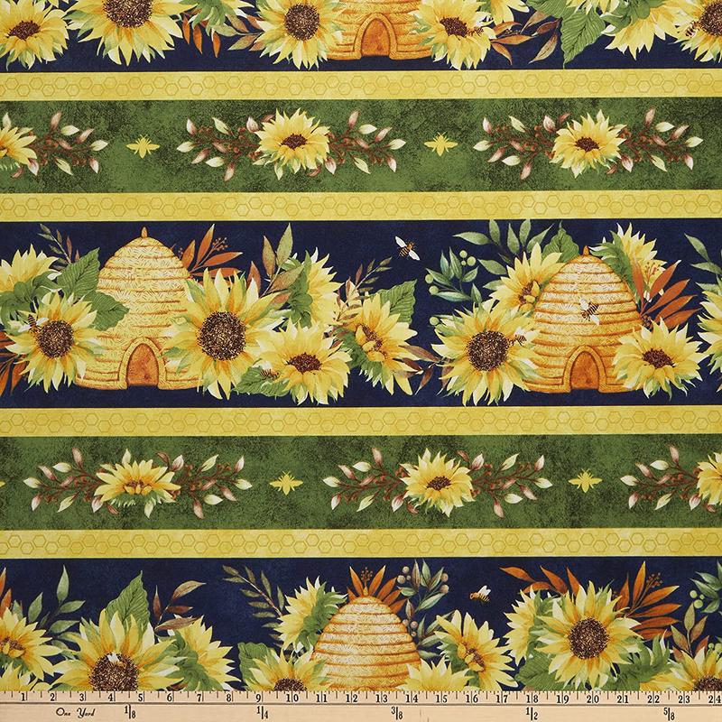 Autumn Sun Sunflower border stripe Lola Molina Wilmington Prints Cotton Fabric WP-3022-32083-457 1
