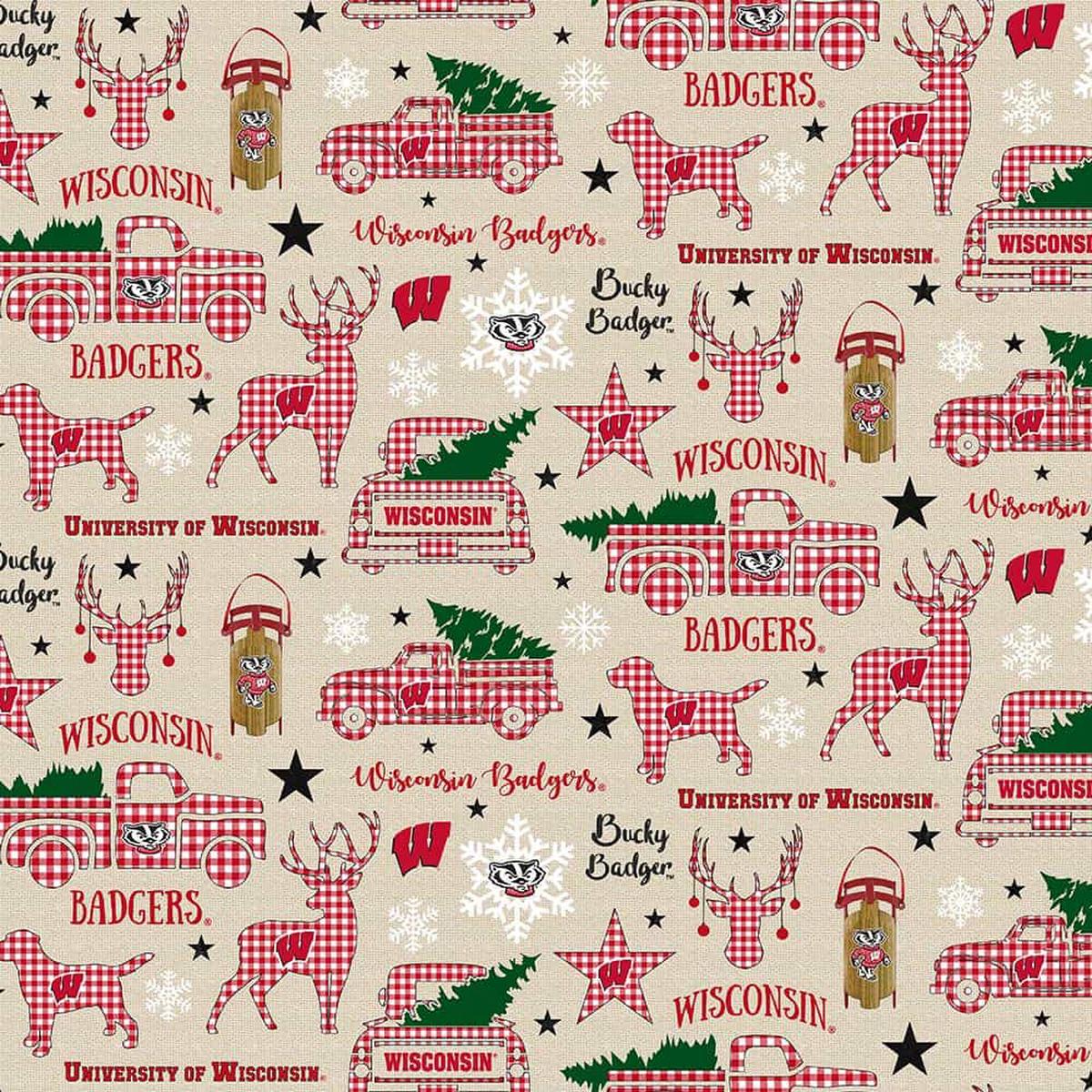 Wisconsin Badgers NCAA College Christmas Holiday Sykel Cotton Fabric WIS-1213 1/2