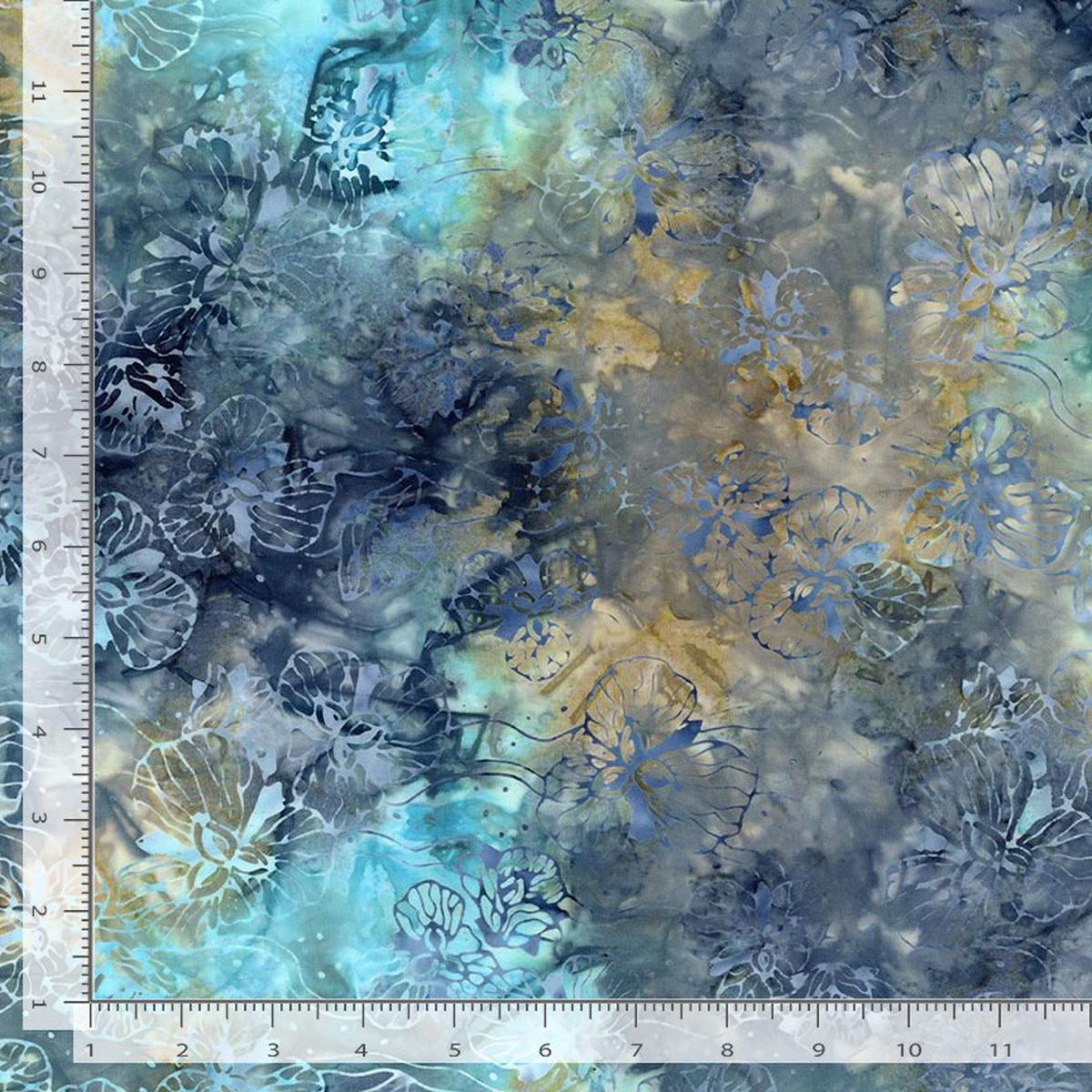 Tonga Juniper Tropical Flowers Juniper Timeless Treasures Cotton Fabric TT-TONGA-B8761-JUNIPER 1/2