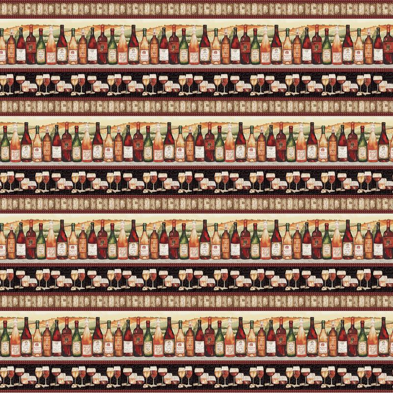 After Five Border Stripe Wines Multi Mary Beth Baker Henry Glass Cotton Fabric HG-347-98 1