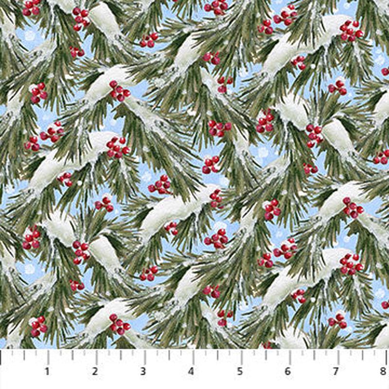 Winter Welcome Open Evergreens Snow Northcott Fabrics Cotton Fabric 1/2