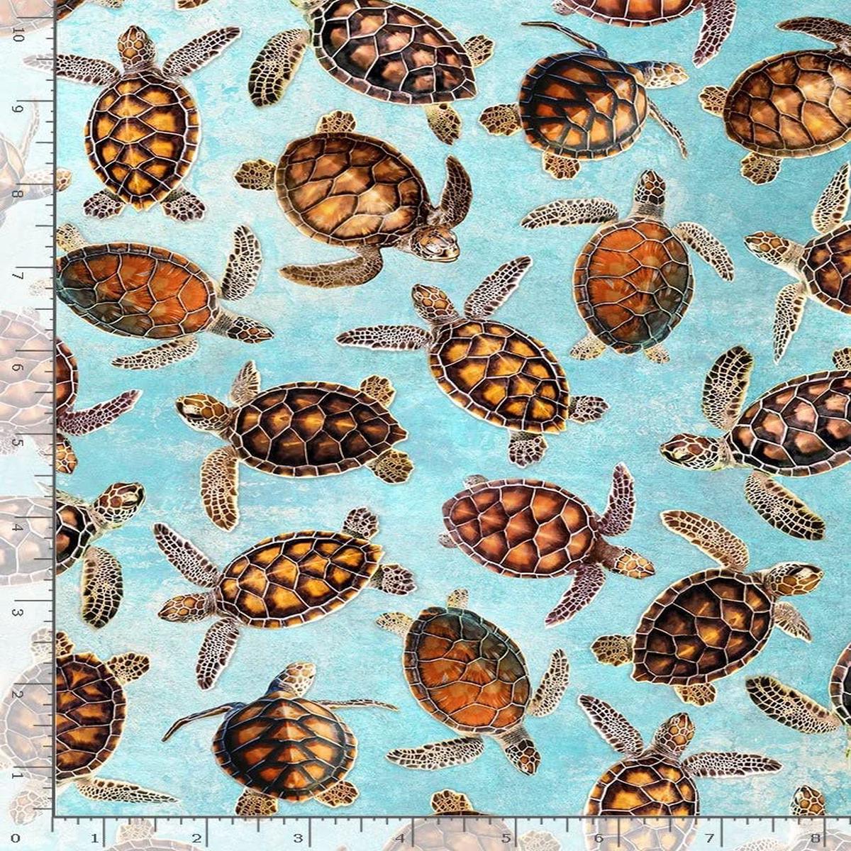 Beach Dreams Sea Turtles Aqua Timeless Treasures Cotton Fabric 1