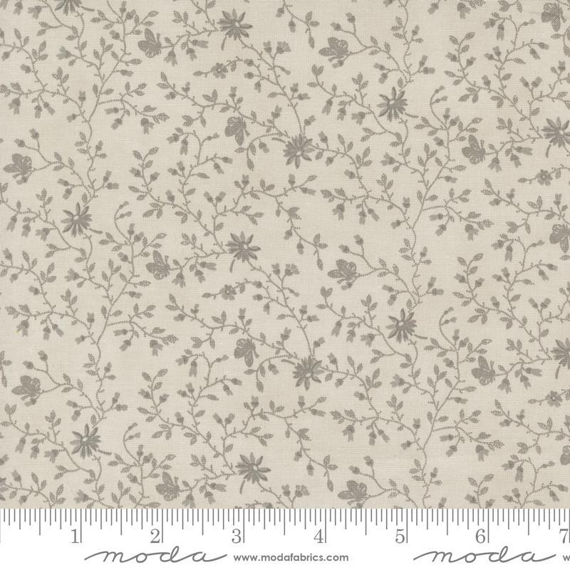 3 Sisters Favorites Vintage Linens Papillion Bramble Small Floral Leaf Vine Silver Grainy 3 Sisters Moda 1
