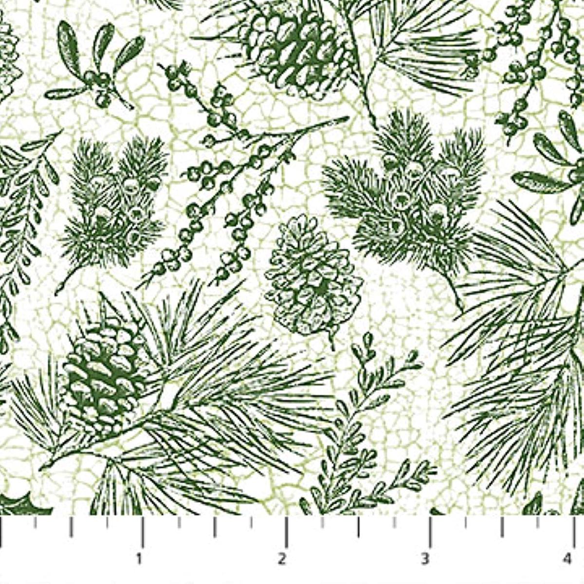 Alpine Winter Alpine Pine Sprig Toile Green Deborah Edwards Northcott Cotton Fabric 1