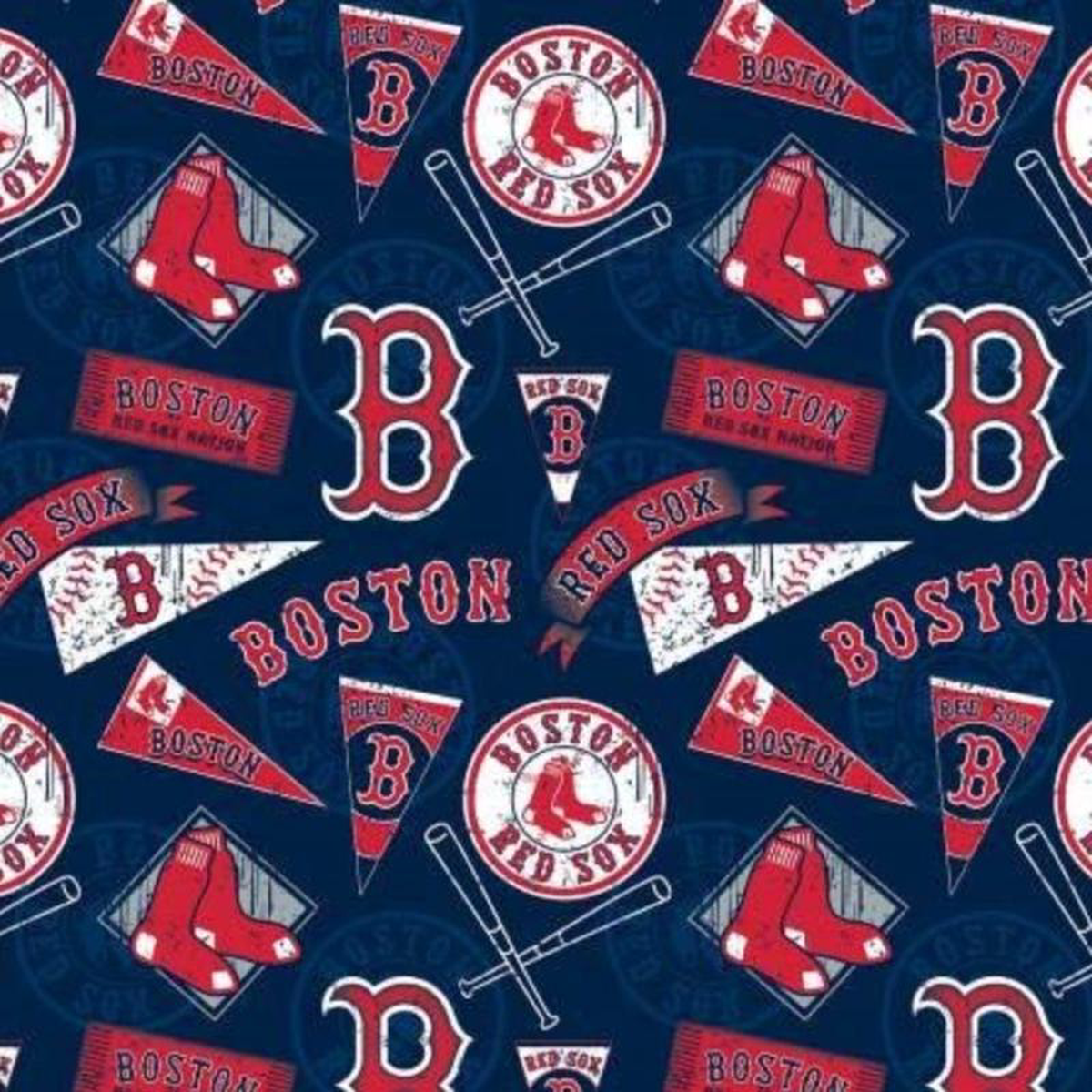 Boston Red Sox MLB Baseball Pennants Bats Retro 588243 Fabric Traditions Cotton Fabric MLB-14413B