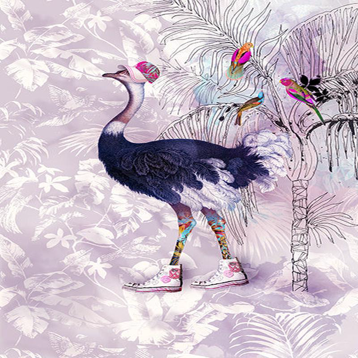 Tropic Walk Ostrich Panel 30758221x42258221 Tropical Purple Hoffman Fabrics Cotton Fabric