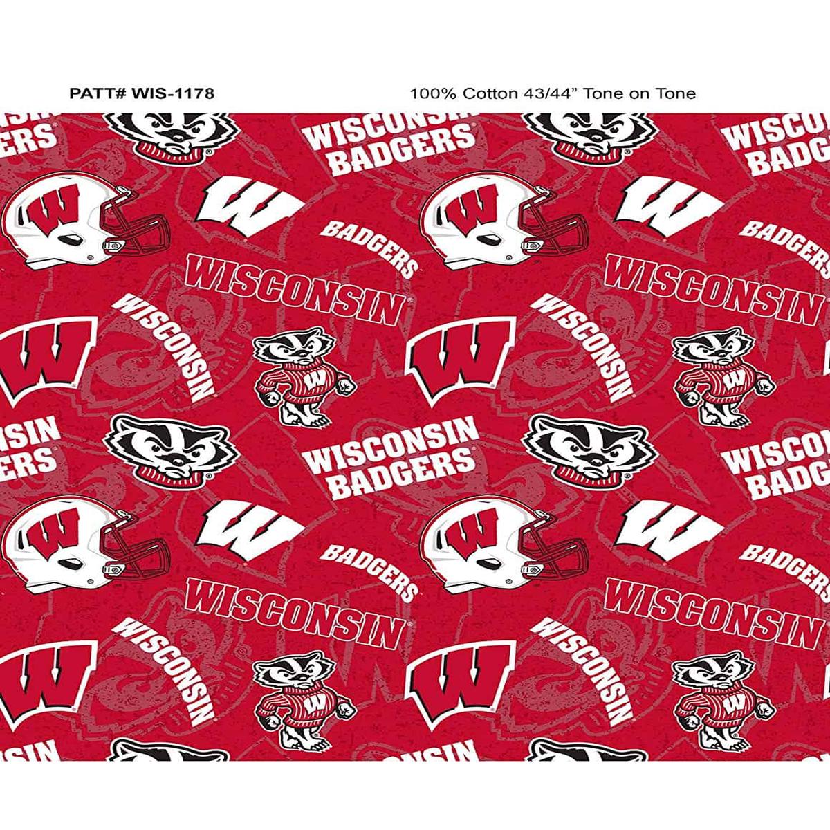 Wisconsin Badgers NCAA College Tone on Tone Sykel Cotton Fabric WIS-1178 1