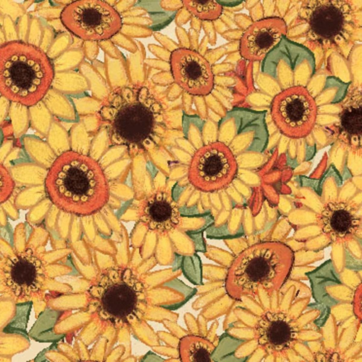 Autumn Sunflowers Fall Yellow Springs Creative Cotton Fabric 1