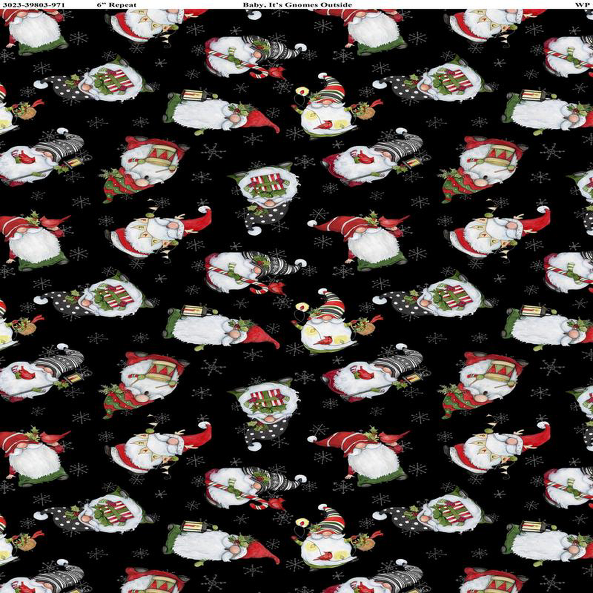 Baby It8217s Gnomes Outside Tossed Gnomes Black Susan Winget Wilmington Prints Cotton Fabric