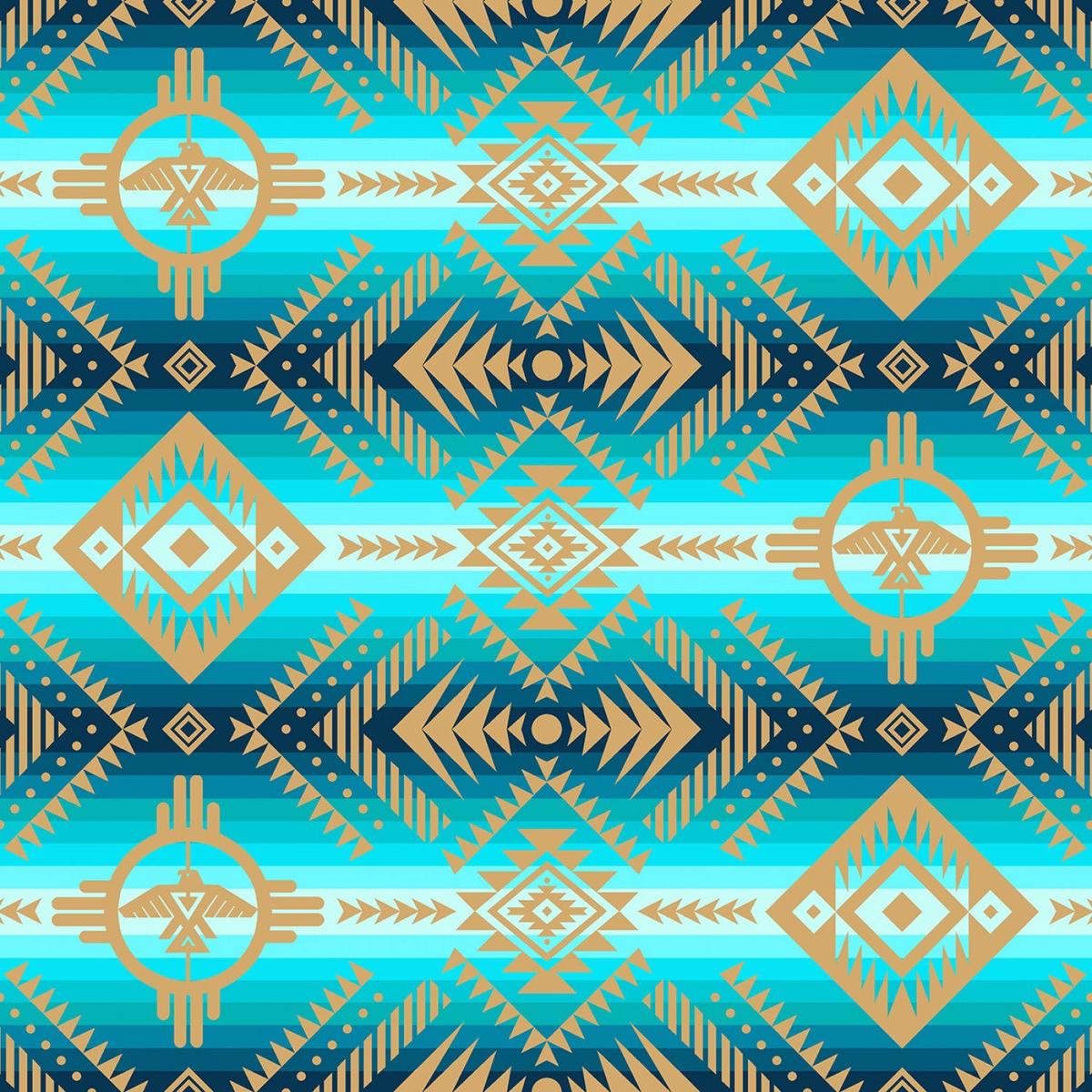 Tucson Thunderbird Turquoise Elizabeth's Studio Cotton Fabric ES-647 Turquoise