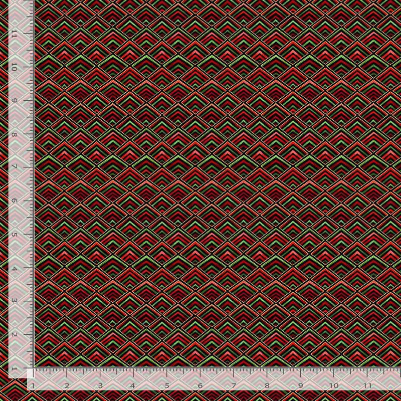 Winter Rose Diamond Geo Red Chong-A-Hwang Timeless Treasures Cotton Fabric TT-PLUME-CM8671-RED 1/2