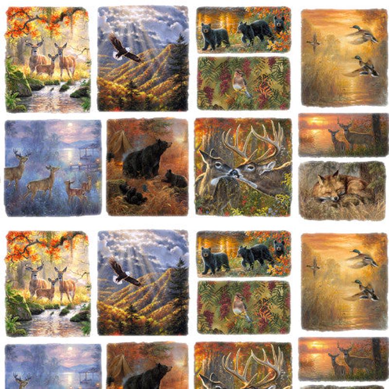 Whitetail Country Countryside Patch Multi Abraham Hunter 3 Wishes Cotton Fabric 1