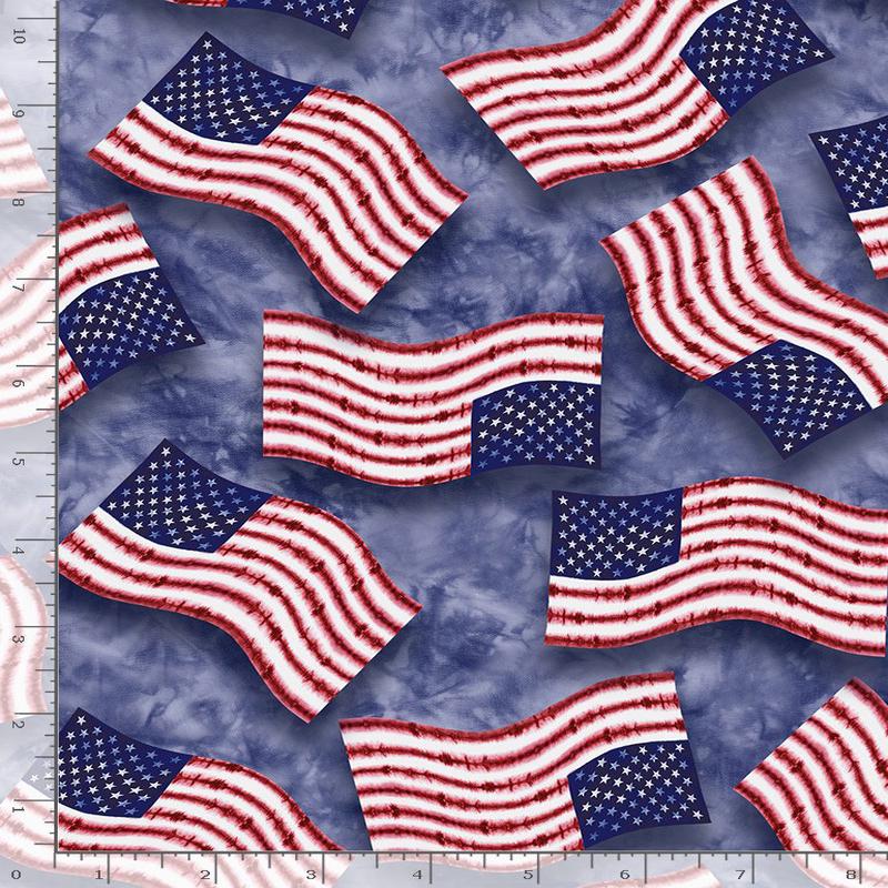 American Flags Allover Wavy Tie Dye USA Multi Timeless Treasures Cotton Fabric TT-C8791-USA 1/2