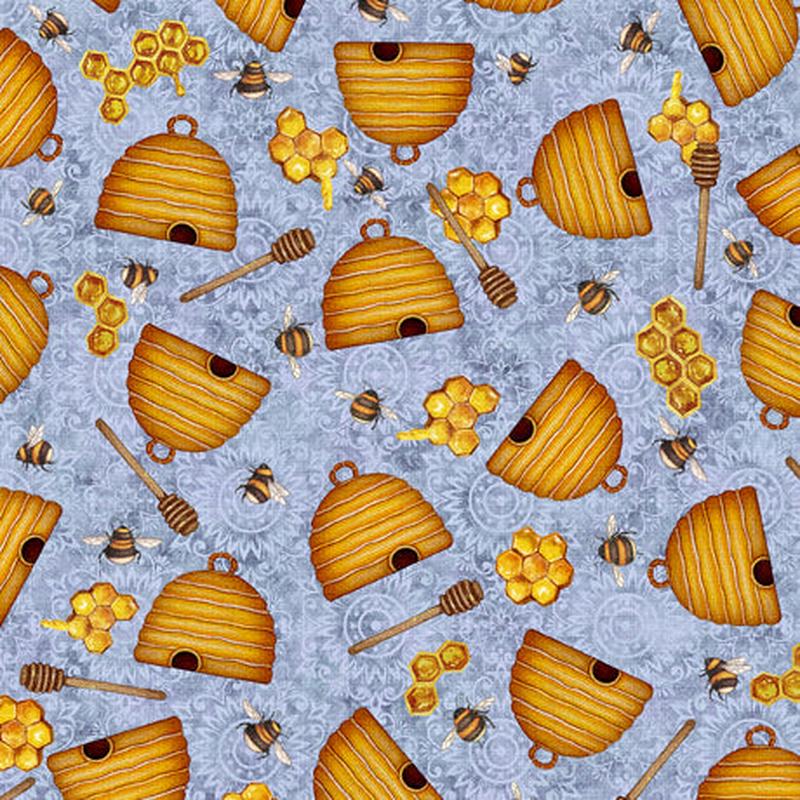 Sweet as Honey Beehives Blue Dan Morris Quilting Treasures Fabrics Cotton Fabric 1/2