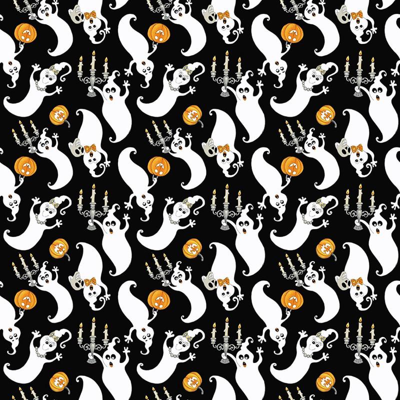 Witch Night Out Tossed Ghosts Black Glow in the Dark Delphine Cubitt Henry Glass Cotton Fabric