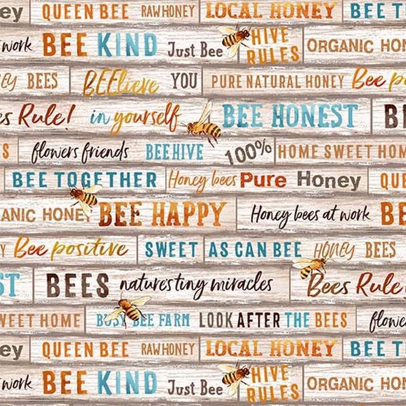 Bee Culture Just Bee Words Multi Michael Miller Cotton Fabric 1