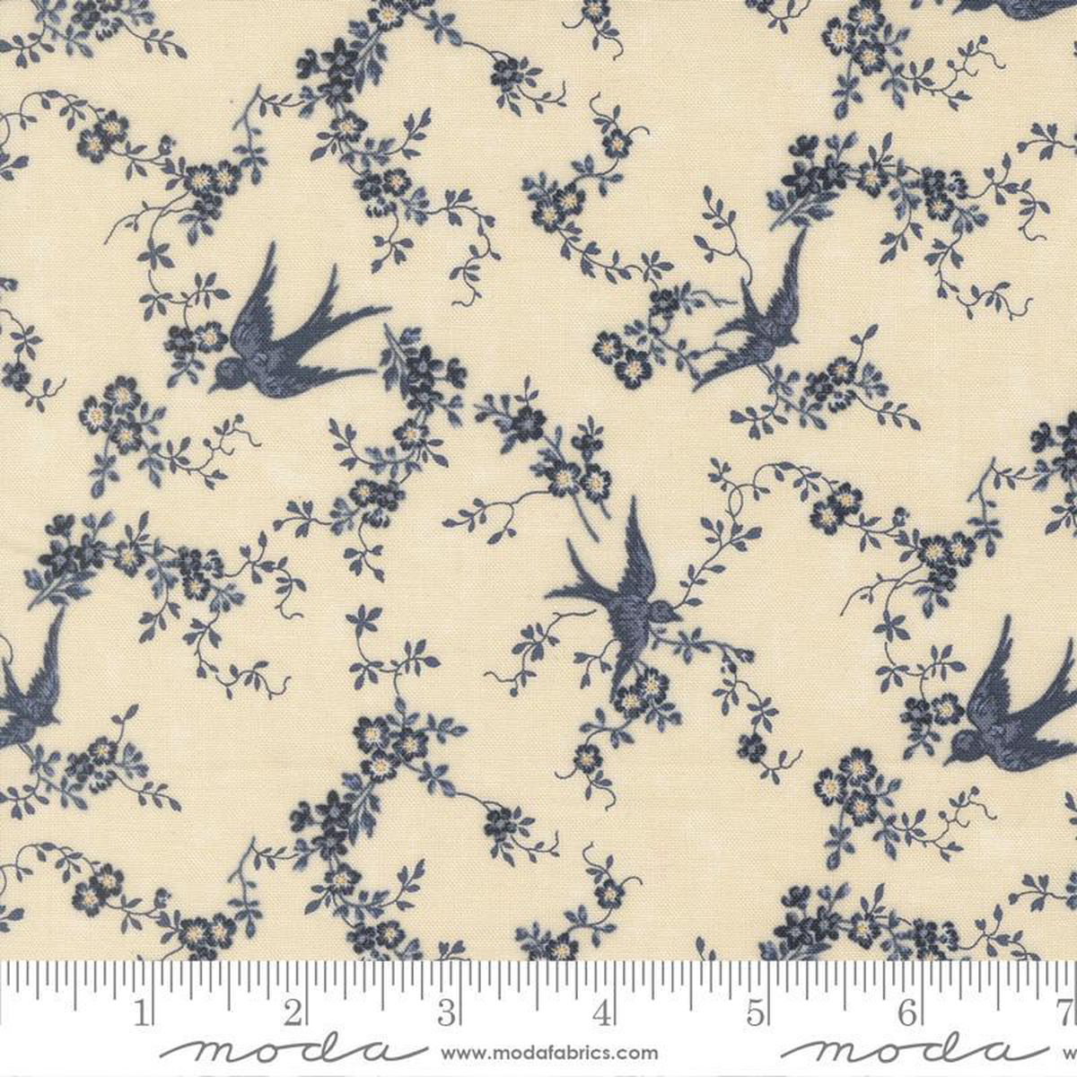 Bluebirds Nest Happy Bluebird Florals Birds Vines Cream Kansas Troubles Quilters Moda Cotton Fabric MD-9800-21