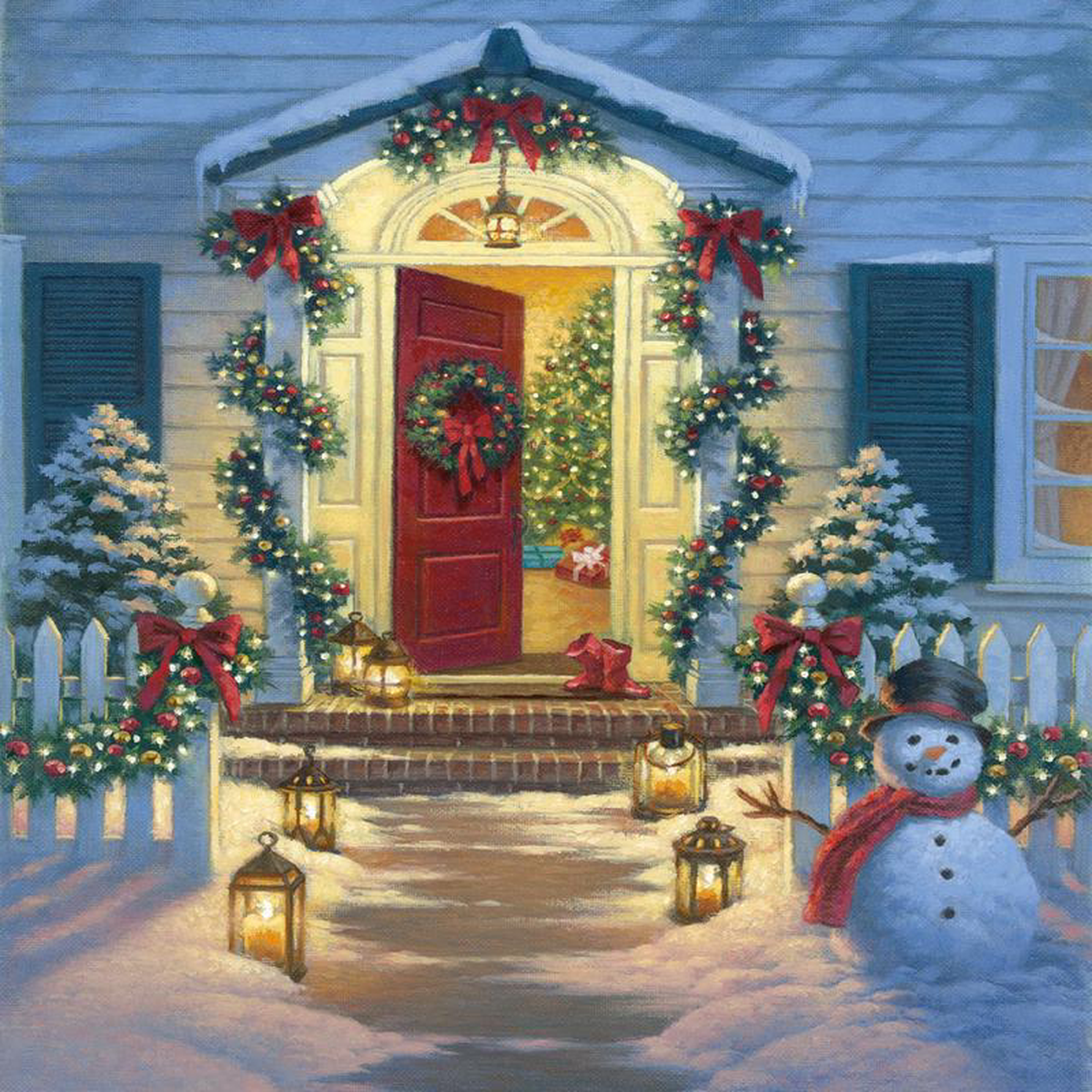A Classic Christmas Porch Panel 368243 Multi Riley Blake Designs Cotton Fabric RB-P9542 Porch