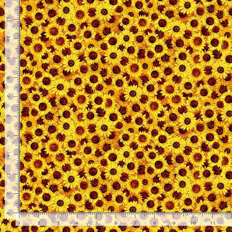 Sunflower Symphony Packed Mini Sunflower Yellow Timeless Treasures Cotton Fabric TT-FLORA-CD3532-YELLOW 1/2