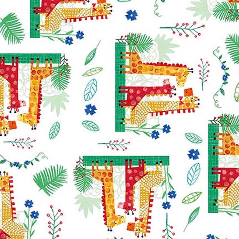 Zoo Crew Giraffes White Lindsey Sagar Blank Quilting Cotton Fabric