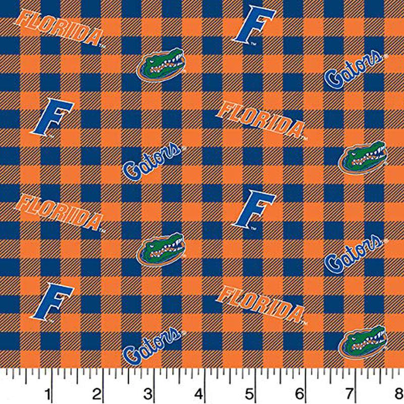 (SOLD PER BOLT) Florida University Gators NCAA College Buffalo Plaid Design Sykel Enterprises Cotton Fabric SYK-FL-1207-FB 15 Yards