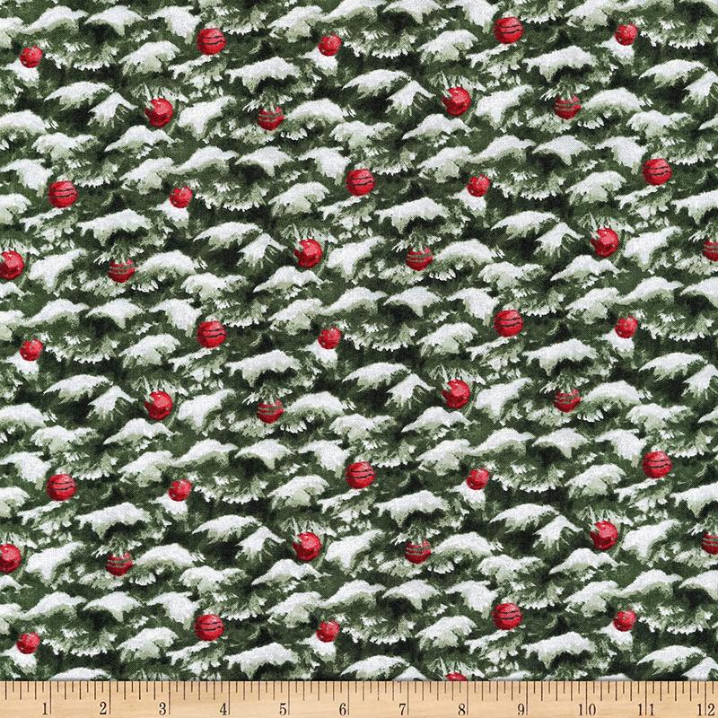 Winter Welcome Packed Evergreen Tree and Ornaments Northcott Fabrics 43 inches Cotton Fabric 1/2