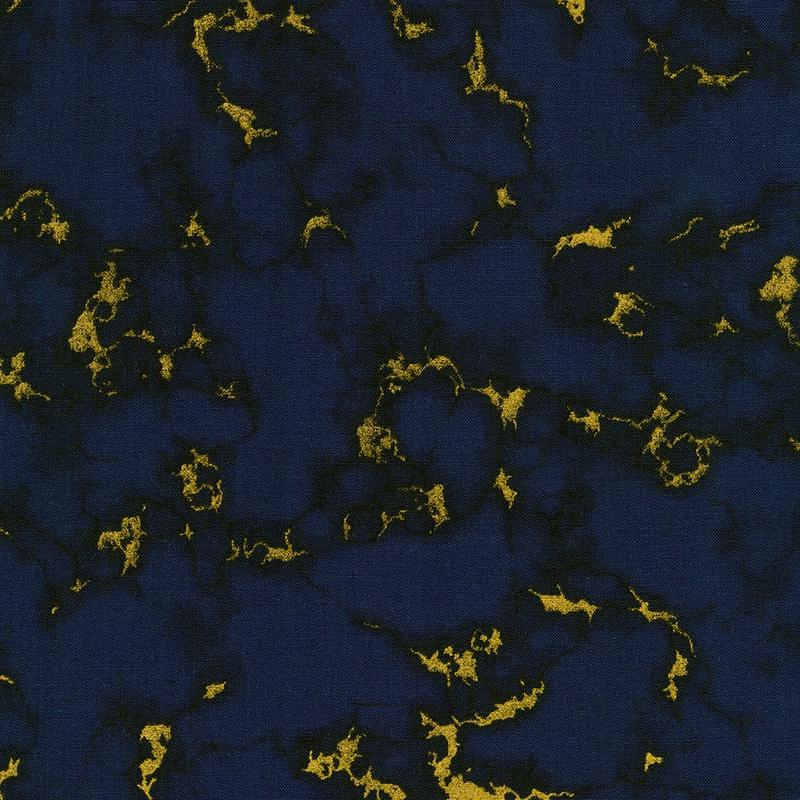 Wishwell Silverstone Marble Metallic Sapphire Blue Vanessa Lillrose & Linda Fitch Robert Kaufman Cotton Fabric 1/2