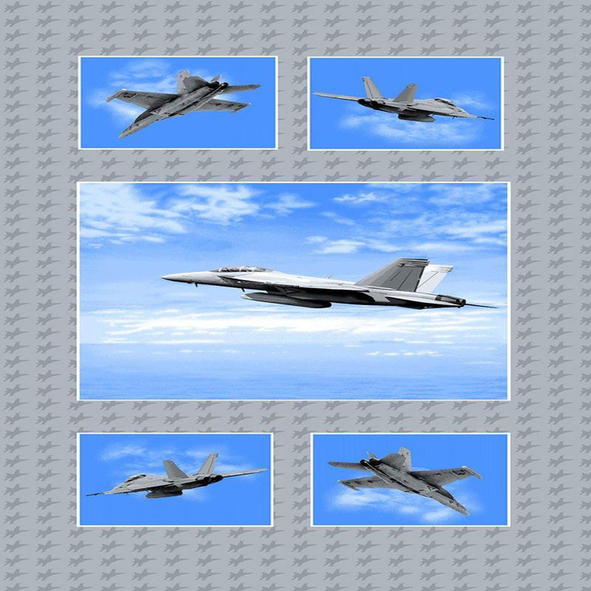 Air Show Fighter Jet Plane Panel 248221 Grey Studio E Cotton Fabric SE-4281P-11