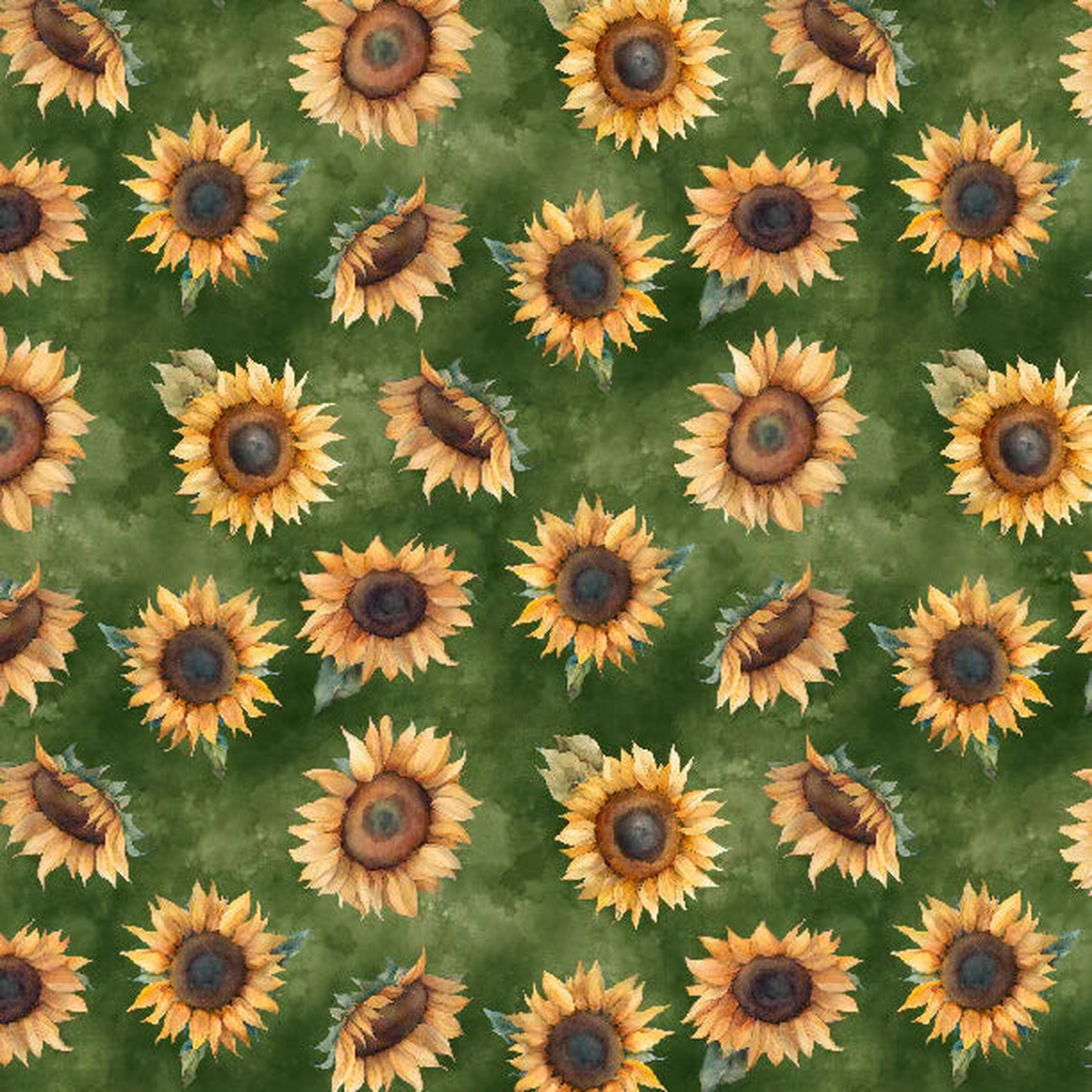 Sunkissed Tossed Sunflowers Green Nancy Mink Wilmington Prints Cotton Fabric WP-1665-33917-725