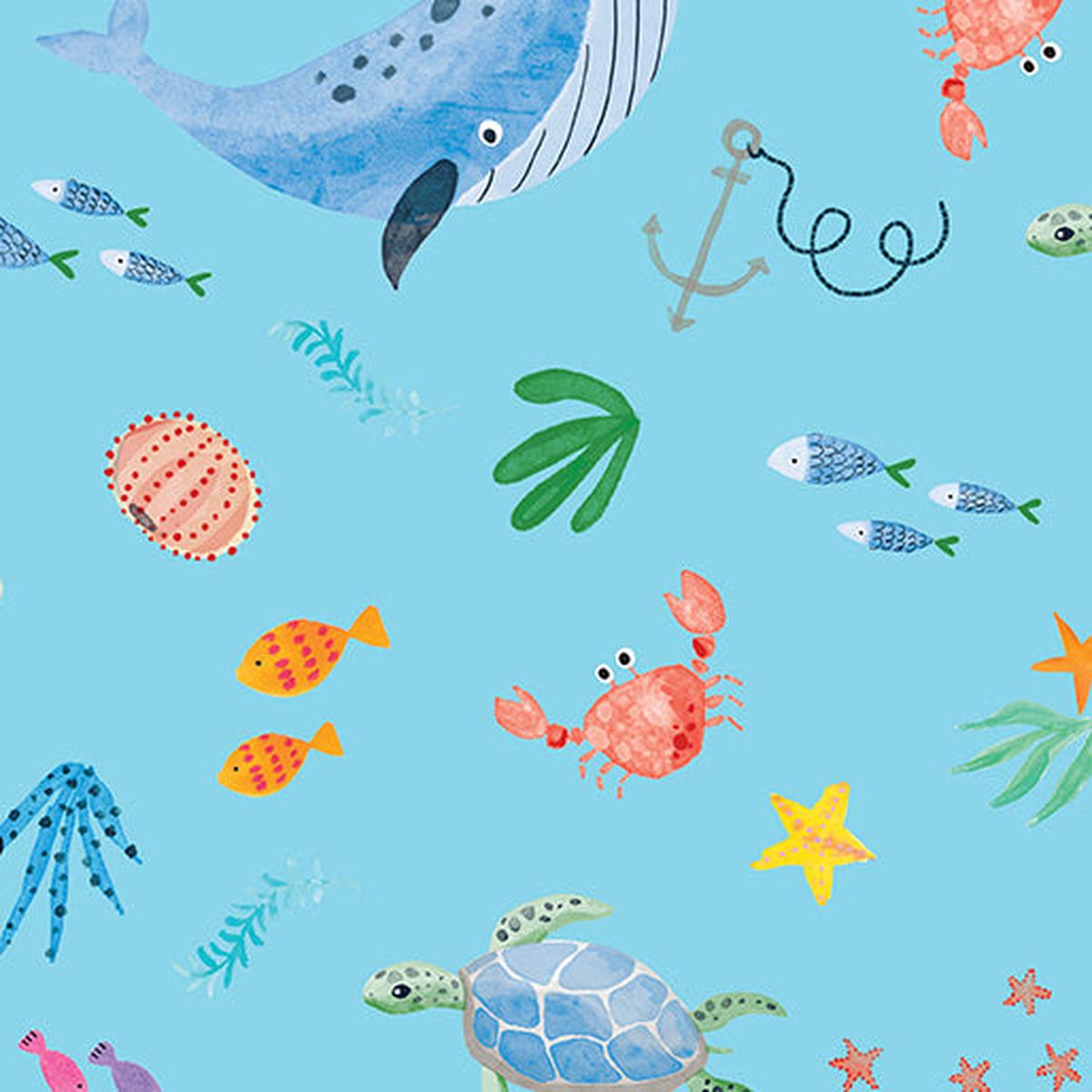 Swim with Me Ocean life Turquoise Kanvas Studio Benartex Cotton Fabric BE-15061-84