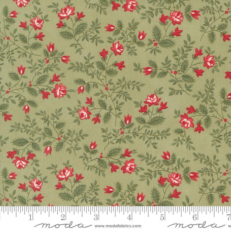 A Christmas Carol Silent Night Small Floral Sage Light Green 3 Sisters Moda Cotton Fabric 1/2