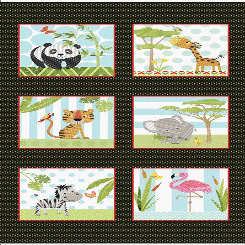 At The Zoo Large Blocks Multi Panel 24x 44 Nicola Mason Studio E Cotton Fabric SE-6613-97 1 PANEL