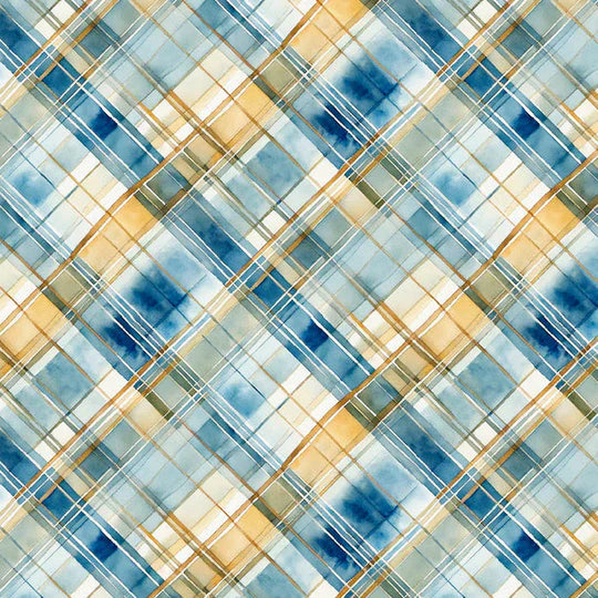 Sunkissed Plaid Blue Yellow Nancy Mink Wilmington Prints Cotton Fabric WP-1665-33920-145 1/2