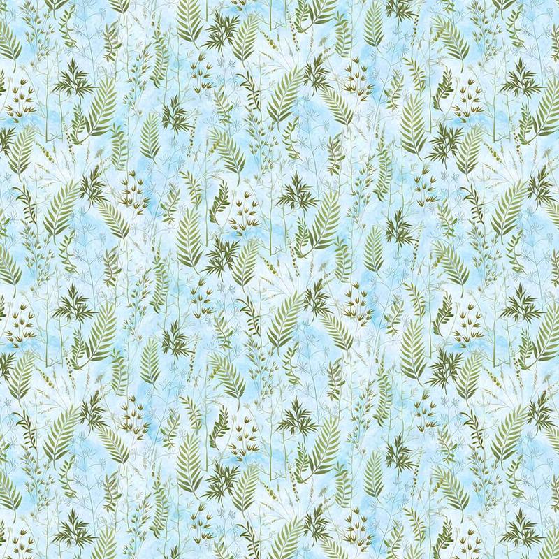 Break of Dawn Foliage Light Blue Sinead Jones Blank Quilting Cotton Fabric 1