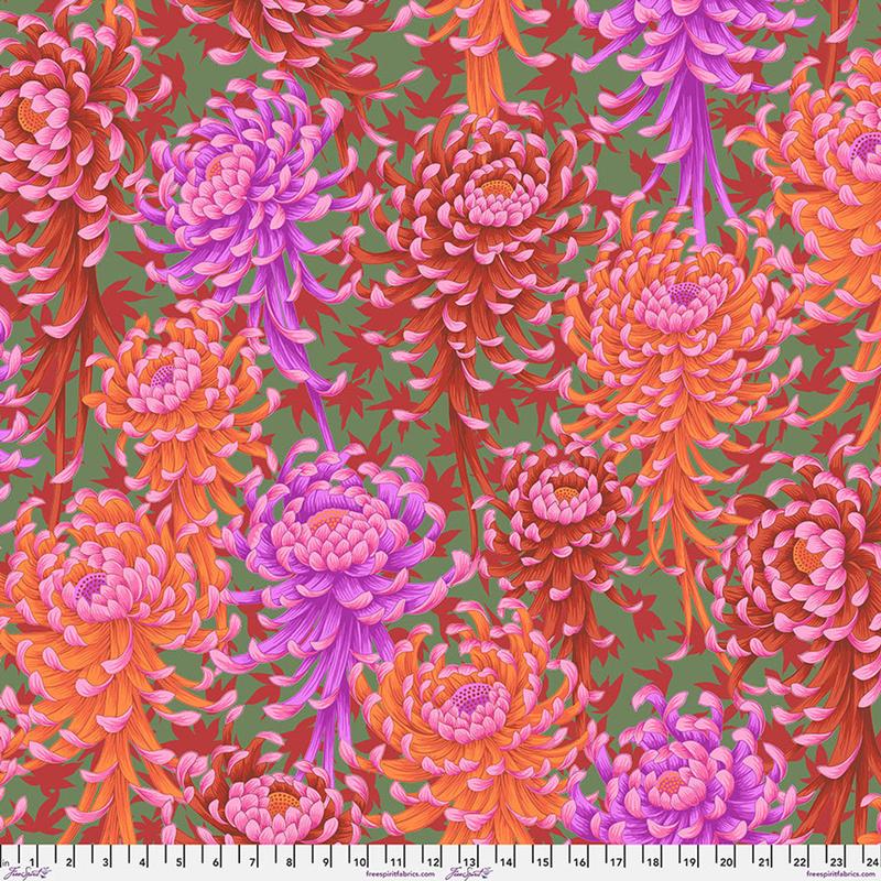 Spider Mums Red Philip Jacobs August 2025 Kaffe Fassett Collective Free Spirit Cotton Fabric FS-PWPJ135.RED 1/2