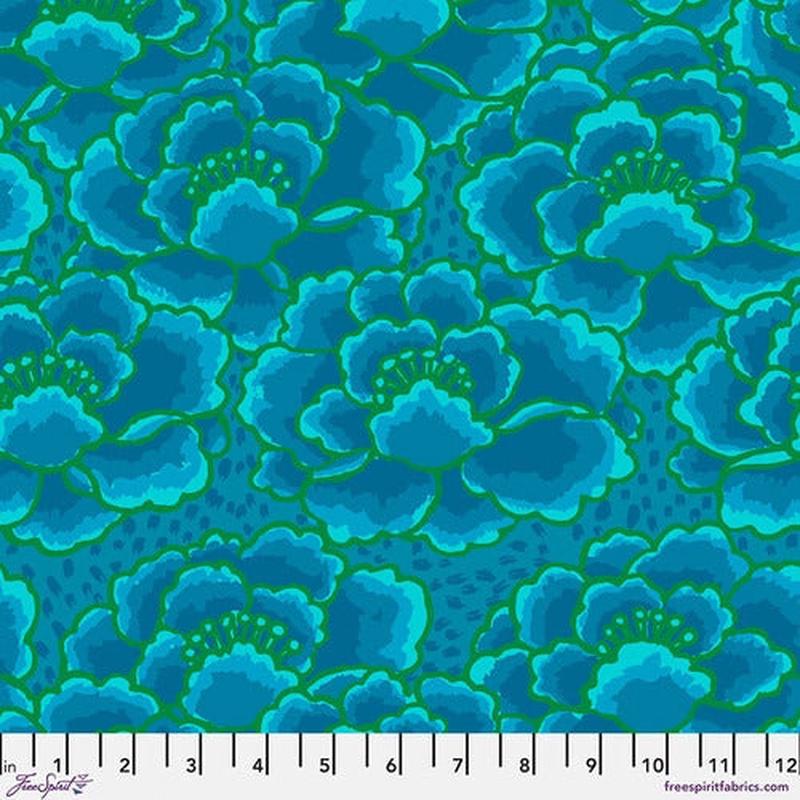 Tonal Floral Turquoise February 2023 Kaffe Fassett Collective Free Spirit Cotton fabric FS-PWGP197.TURQUOISE 1
