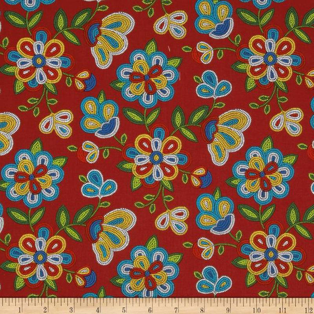 Tucson Beaded Floral Red Elizabeth8217s Studio Cotton Fabric ES-449 Red