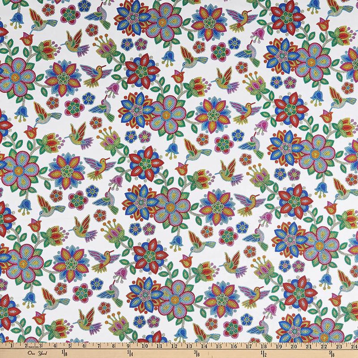 Tucson Beaded Hummingbird Cream Elizabeth8217s Studio Cotton Fabric ES-640 Cream