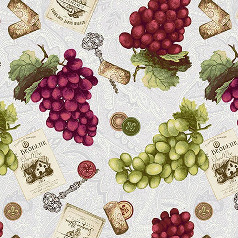 After Five Tossed Grapes Multi Mary Beth Baker Henry Glass Cotton Fabric HG-343-86 1/2