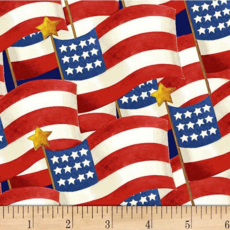America the Beautiful Flags Waiving Henry Glass and Co Cotton Fabric 1/2